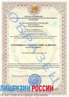 Образец сертификата соответствия аудитора №ST.RU.EXP.00006030-1 Кольчугино Сертификат ISO 27001